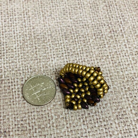 Purple Gold Beaded Stretch Ring - Picture 2 of 2